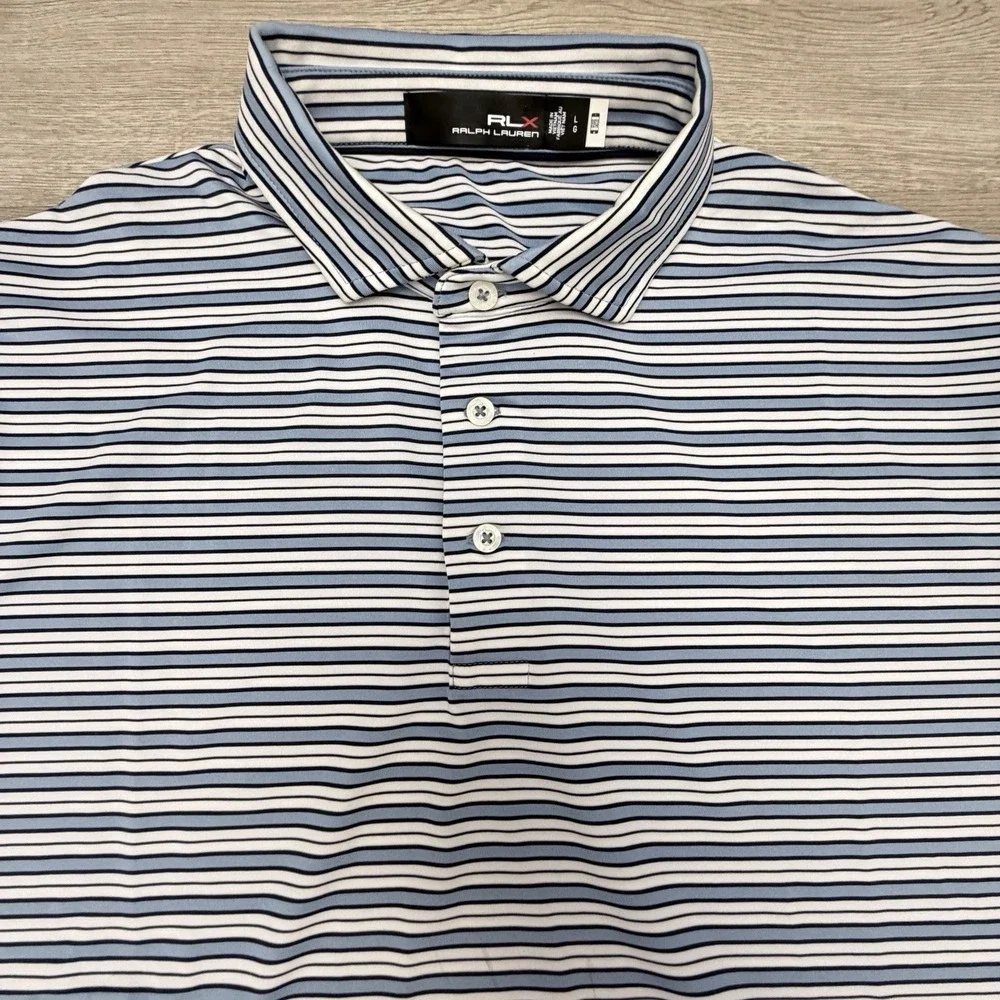 RLX Ralph Lauren Golf Polo Mens Large Blue Stripe Performance Stretch